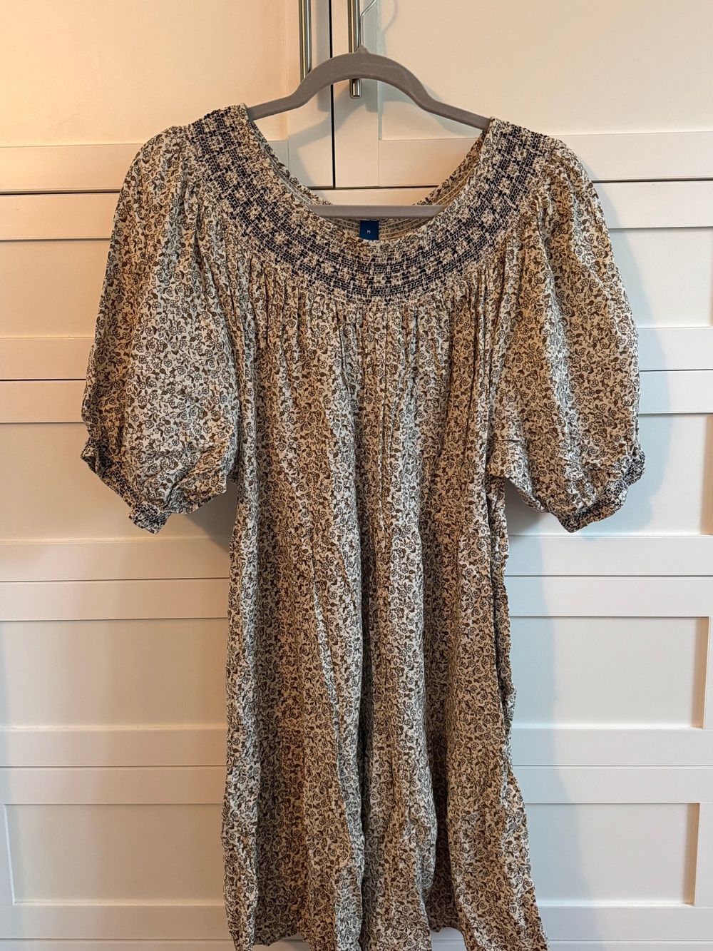 Old Navy Cream and Tan Smocked Midi Dress